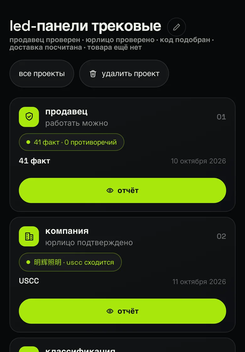 Проект «LED-панели трековые»: продавец, компания и код ТН ВЭД готовы